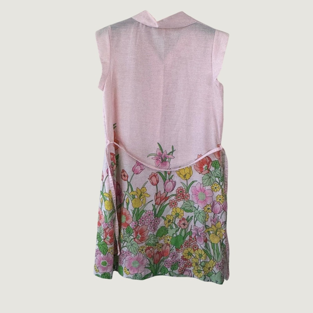 Beco Originals VTG Dress Womens M Pink Floral Button Front Retro 70s Sleeveless - Picture 2 of 14